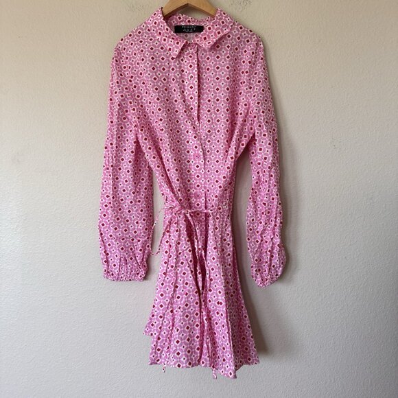 Primark pink print shirt dress size US 10 Red Geometric Collared - Picture 1 of 7